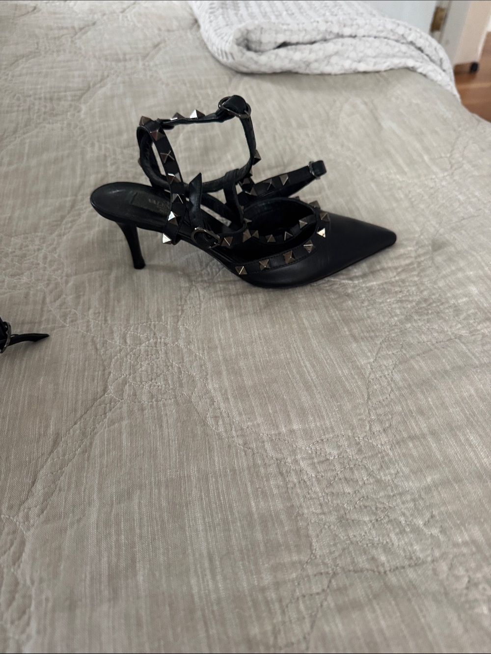 Valentino Black Rockstud Pointed-Toe Multi-Strap Heels